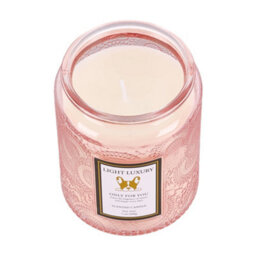Living And Home Pink Embossing Glass Cup Soy Wax Lavender And Eucalyptus Scented Candle With Lid, 16-Hour Burn - thumbnail 2