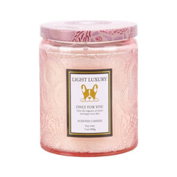 Living And Home Pink Embossing Glass Cup Soy Wax Lavender And Eucalyptus Scented Candle With Lid, 16-Hour Burn - thumbnail 1