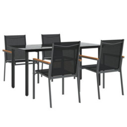 Berkfield 5 Piece Garden Dining Set Black Textilene And Steel - thumbnail 3