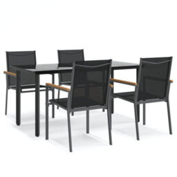 Berkfield 5 Piece Garden Dining Set Black Textilene And Steel - thumbnail 2