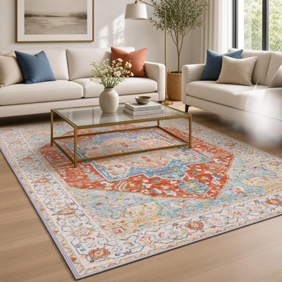 Soft Short Pile Oriental Rug 120X170 Cm For Living Room Bedroom Kitchen Washable Non Slip Vintage Area Carpet - image 1