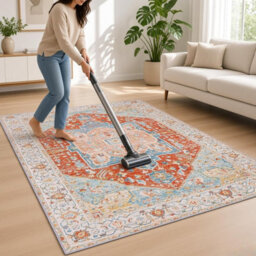 Soft Short Pile Oriental Rug 120X170 Cm For Living Room Bedroom Kitchen Washable Non Slip Vintage Area Carpet - thumbnail 4