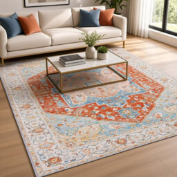 Soft Short Pile Oriental Rug 120X170 Cm For Living Room Bedroom Kitchen Washable Non Slip Vintage Area Carpet - thumbnail 2