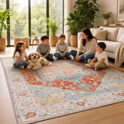 Soft Short Pile Oriental Rug 120X170 Cm For Living Room Bedroom Kitchen Washable Non Slip Vintage Area Carpet - thumbnail 3