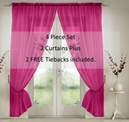 Luxury Living Elegant Plain Voile Curtain Panels Pair With Free Tie Backs Cerise - thumbnail 3