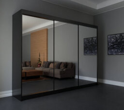 RAC3 Sliding Wardrobe With Mirror Space Saving Bedroom Wardrobe, Contemporary Bedroom Sliding Wardrobe & Mirror Wardrobe (Black 250Cm)