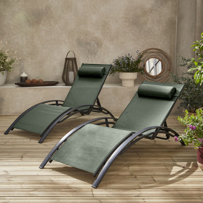 Sweeek. Pair Of Aluminium And Textilene Sun Loungers 4 Reclining Positions Louisa Grey 167X64X82 Cm - image 1