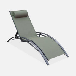 Sweeek. Pair Of Aluminium And Textilene Sun Loungers 4 Reclining Positions Louisa Grey 167X64X82 Cm - thumbnail 4