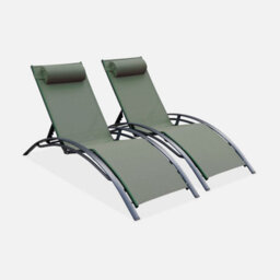 Sweeek. Pair Of Aluminium And Textilene Sun Loungers 4 Reclining Positions Louisa Grey 167X64X82 Cm - thumbnail 3