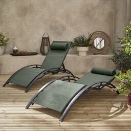 Sweeek. Pair Of Aluminium And Textilene Sun Loungers 4 Reclining Positions Louisa Grey 167X64X82 Cm - thumbnail 2
