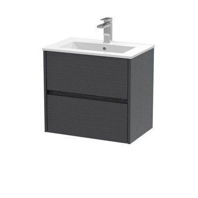 Nuie Havana Wall Hung 2 Drawer Vanity Basin Unit & Minimalist Ceramic Basin, Modern Sink Vanity Unit In Graphite Grey With White - image 1