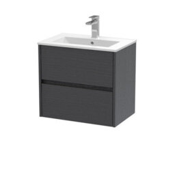 Nuie Havana Wall Hung 2 Drawer Vanity Basin Unit & Minimalist Ceramic Basin, Modern Sink Vanity Unit In Graphite Grey With White - thumbnail 4