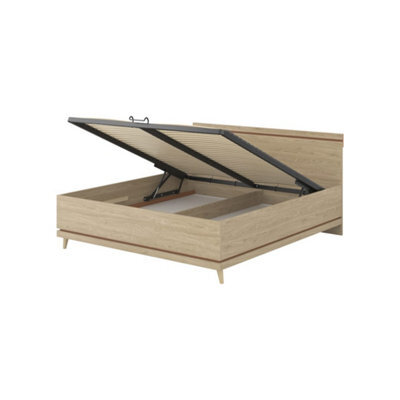 Arte Scandi Oak Oiled & Brick Ottoman Bed Eu Super King - Elegant 180X200Cm Storage Bed With Slats - image 1