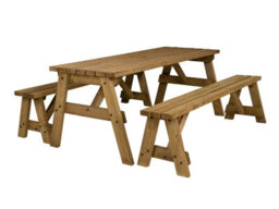 Arbor Garden Solutions Victoria Wooden Picnic Bench And Table Set, Outdoor Dining Set (7Ft, Rustic Brown)