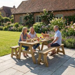 Arbor Garden Solutions Victoria Wooden Picnic Bench And Table Set, Outdoor Dining Set (7Ft, Rustic Brown) - thumbnail 6