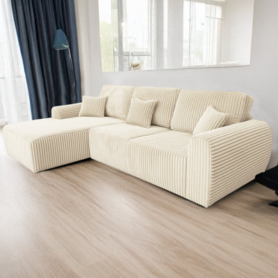 Furnishings For Less UK Vinci Chunky Thick Cord Soft Cream 4 Seater Corner Sofa Left Hand Facing - image 1