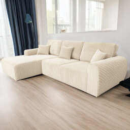 Furnishings For Less UK Vinci Chunky Thick Cord Soft Cream 4 Seater Corner Sofa Left Hand Facing - thumbnail 1