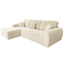 Furnishings For Less UK Vinci Chunky Thick Cord Soft Cream 4 Seater Corner Sofa Left Hand Facing - thumbnail 4