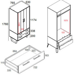 Core Products Grey Waxed 2 Door, 2 Drawer Wardrobe H176.0Cm X W76.5Cm X D53.0Cm - thumbnail 6
