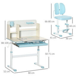 Homcom Kids Desk And Chair Set With Storage Shelves, Washable Cover - Blue - thumbnail 3