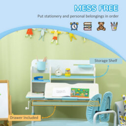 Homcom Kids Desk And Chair Set With Storage Shelves, Washable Cover - Blue - thumbnail 6