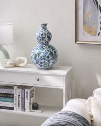 Beliani Flower Vase Mostoles Porcelain 45 Cm White/ Blue - thumbnail 2
