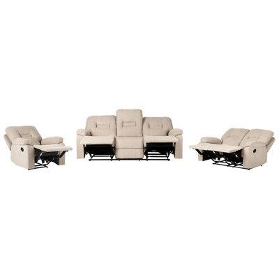 Beliani Manual Recliner Living Room Set 6 Seater Bergen Fabric Beige - image 1