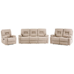 Beliani Manual Recliner Living Room Set 6 Seater Bergen Fabric Beige - thumbnail 4