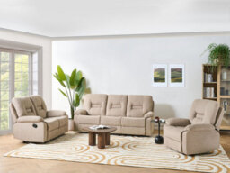 Beliani Manual Recliner Living Room Set 6 Seater Bergen Fabric Beige - thumbnail 2