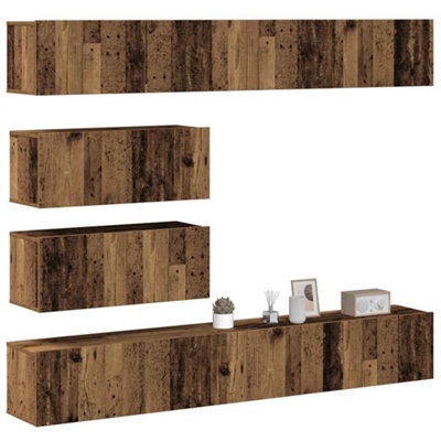 Berkfield 6 Piece Tv Cabinet Set Wall-Mounted Old Wood Engineered Wood - image 1