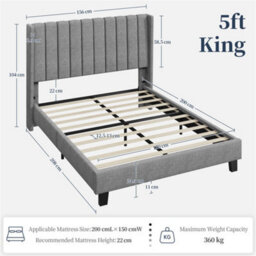 Yaheetech Bed Frame With Channel Tufted Headboard - Light Grey / King - thumbnail 2