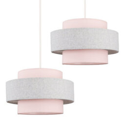 Valuelights Weaver Pair Of Pink/grey Herringbone Ceiling Lamp Shades - thumbnail 1