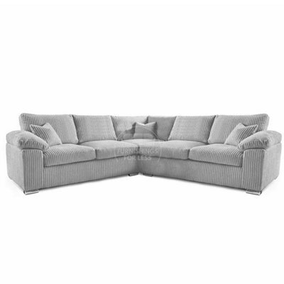 Furnishings For Less UK Delta Large 5 Seater Corner Sofa Silver Jumbo Cord