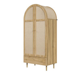 Matteo Elegant Arch-Top Wardrobe With Fabric Doors And Drawer - Wood Effect - thumbnail 8