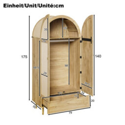 Matteo Elegant Arch-Top Wardrobe With Fabric Doors And Drawer - Wood Effect - thumbnail 4