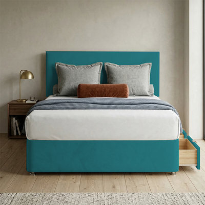 Adore Designs Victoria Plush Velvet Divan Bed, Headboard & Mattress - 6Ft Super King - Mallard - 0 Drawers - image 1