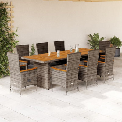Berkfield 9 Piece Garden Dining Set With Cushions Grey Poly Rattan - image 1