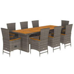 Berkfield 9 Piece Garden Dining Set With Cushions Grey Poly Rattan - thumbnail 2