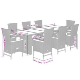Berkfield 9 Piece Garden Dining Set With Cushions Grey Poly Rattan - thumbnail 7