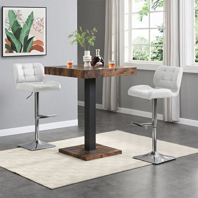 Furniture in Fashion Topaz Rustic Oak Wooden Bar Table With 2 Candid White Stools - image 1