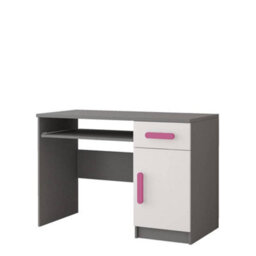 Arte Modern Grey And White Computer Desk H760mm W1100mm D500mm - Pink Handles For Playful Workspaces