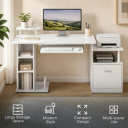 Wood Computer Desk Laptop Workstation Drawer Shelf For Home Office - thumbnail 3