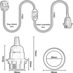 Ledsone Plug In Pendant Light Fabric Flex Cable 2M E27 Bulb Socket Plug With Switch Ideal Decorative Lighting (Rose Gold) - thumbnail 3