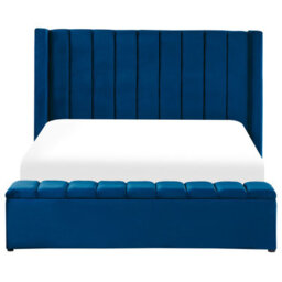 Beliani Bed With Storage Bench Velvet Noyers 160 X 200 Cm (Eu King Size) Navy Blue - thumbnail 4