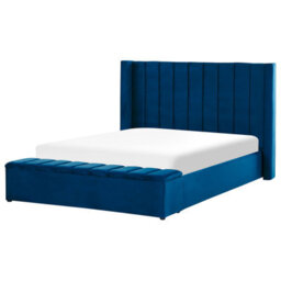 Beliani Bed With Storage Bench Velvet Noyers 160 X 200 Cm (Eu King Size) Navy Blue - thumbnail 6