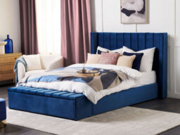 Beliani Bed With Storage Bench Velvet Noyers 160 X 200 Cm (Eu King Size) Navy Blue - thumbnail 2