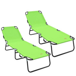 Berkfield Folding Sun Lounger 2 Pcs Portable Green 600D Oxford Fabric - thumbnail 2