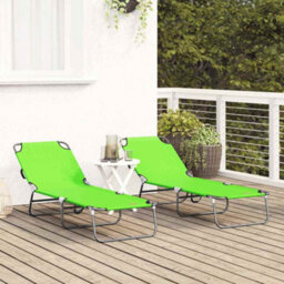 Berkfield Folding Sun Lounger 2 Pcs Portable Green 600D Oxford Fabric - thumbnail 3