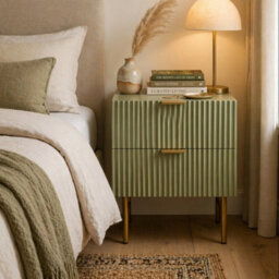 Sage Ribbed Bedside Table 2 Drawers Bronze Legs Bedroom Side Table - thumbnail 5