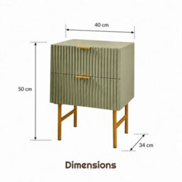 Sage Ribbed Bedside Table 2 Drawers Bronze Legs Bedroom Side Table - thumbnail 2